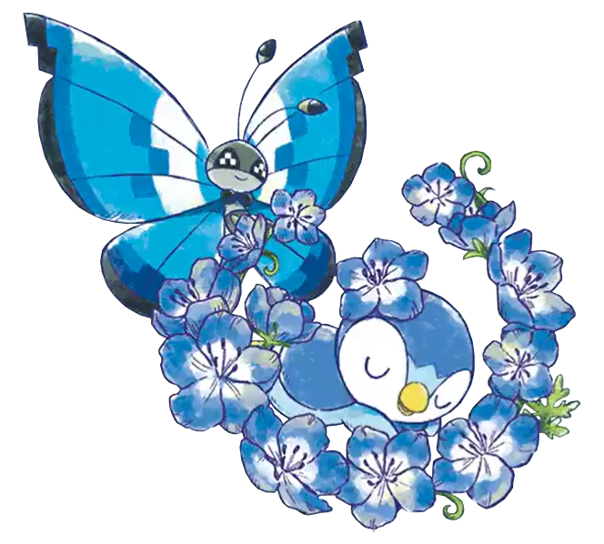 blue blue eyes piplup and vivillon
